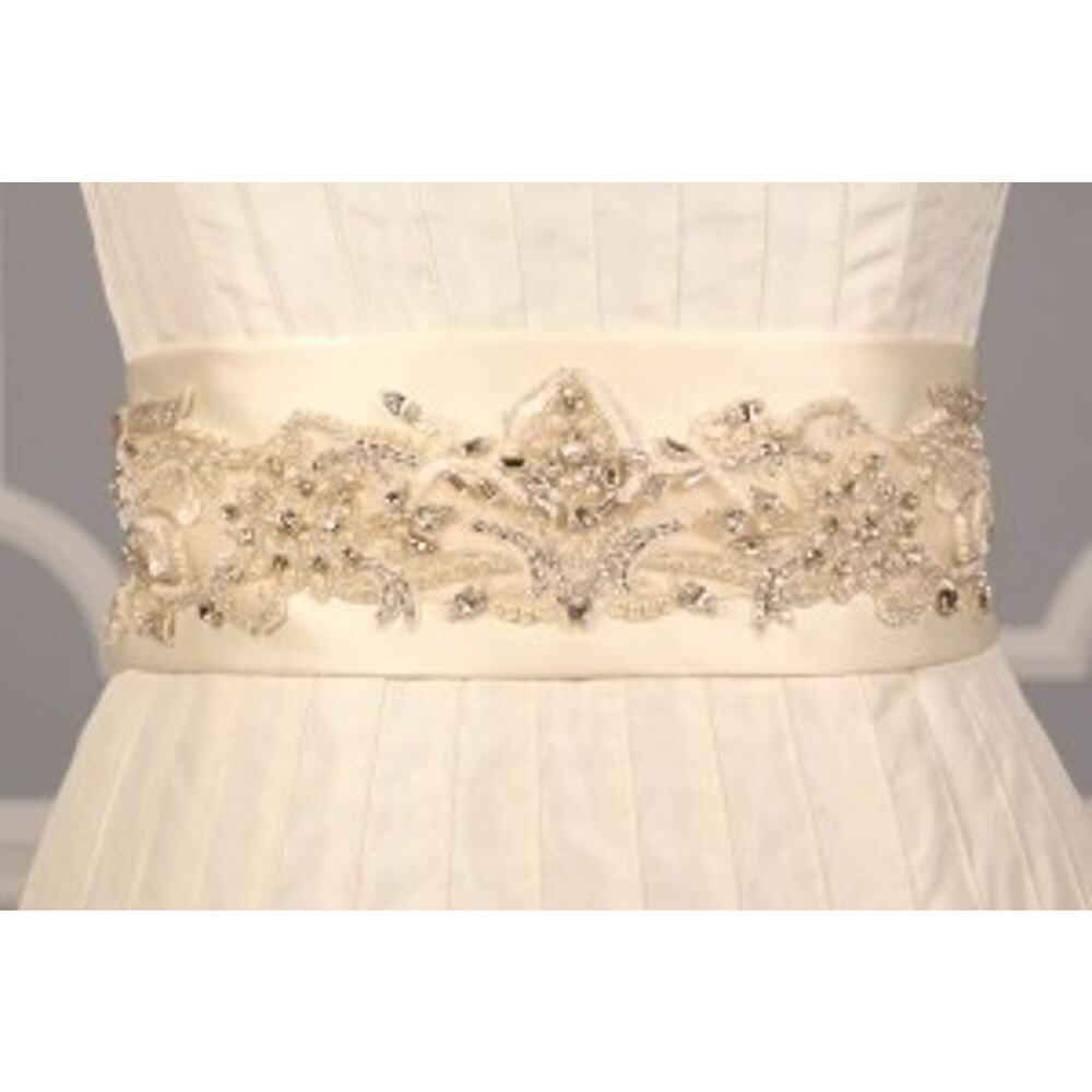 Ivory Satin Sash Belt Crystal Beaded Your Dream Dress B532
